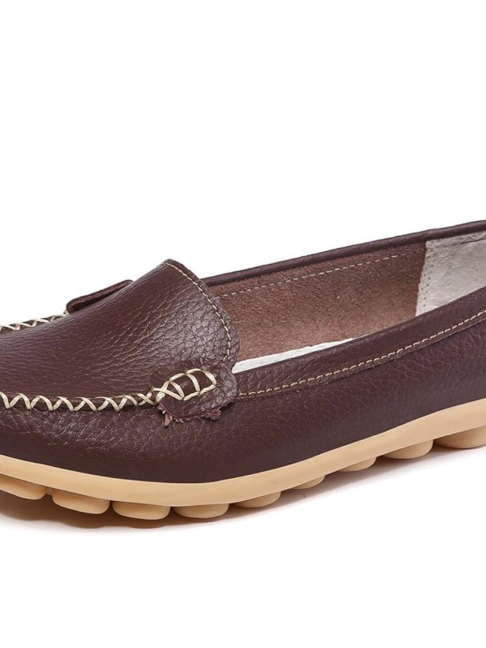Women’s Brown Leather Moccasin Loafer - Comfortable Casual Slip-On